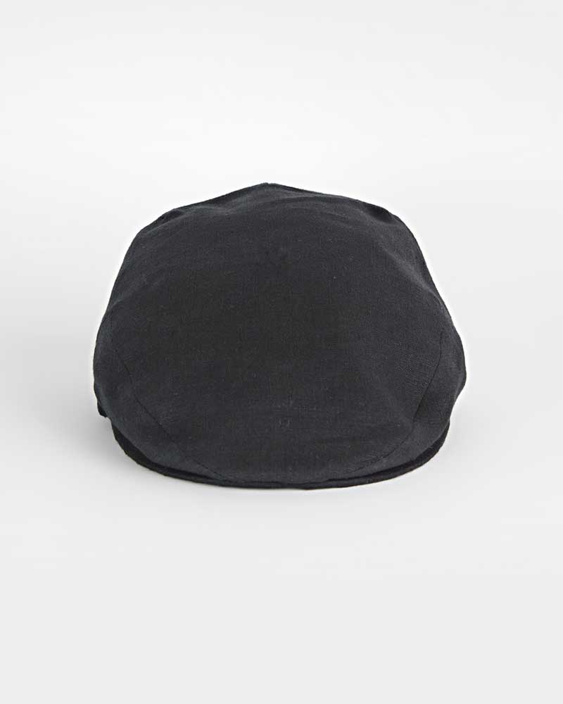 Black Linen Flat Cap