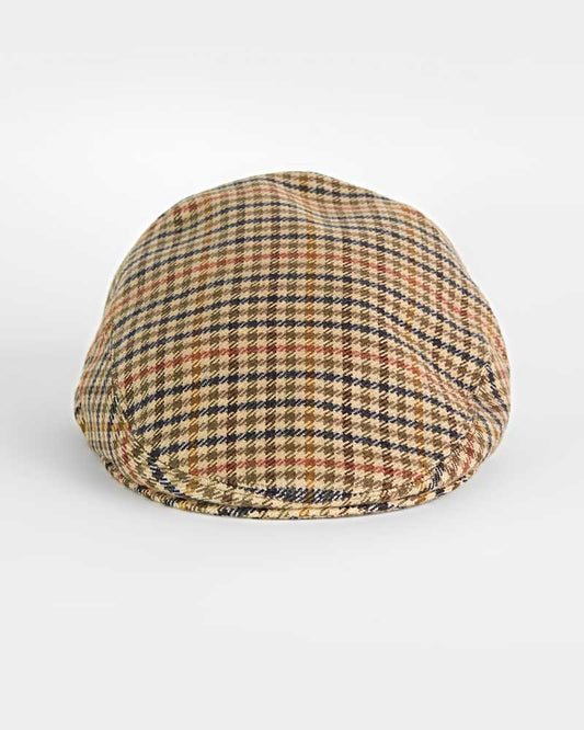 Beige, Navy & Red Houndstooth Check Wool Flat Cap