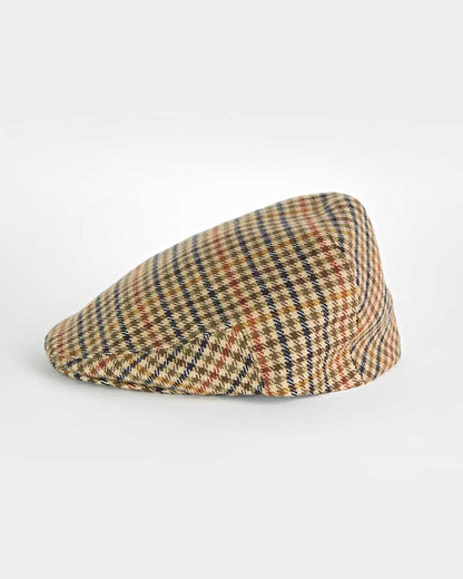Beige, Navy & Red Houndstooth Check Wool Flat Cap