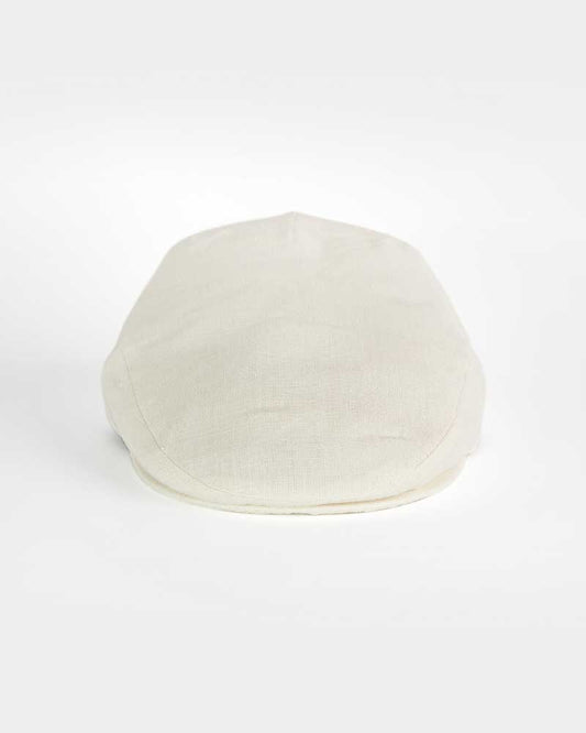 Plain Warm White Linen Flat Cap
