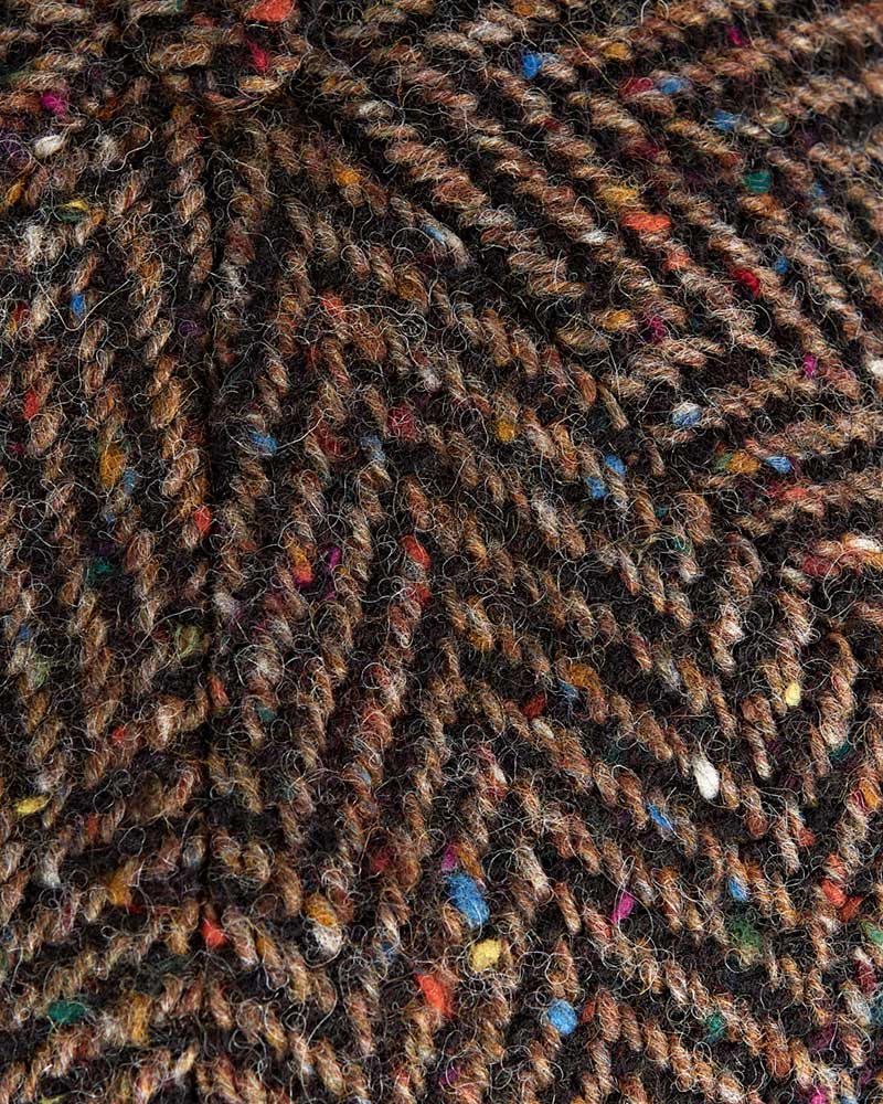 Large Brown Herringbone 100% Wool Toni Cap