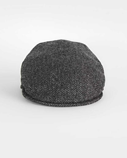 Dark Grey Herringbone 100% Wool Made In England Flat Cap