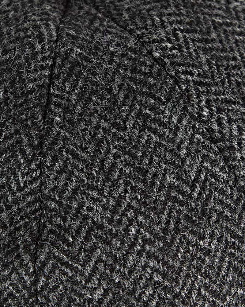 Dark Grey Herringbone 100% Wool Made In England Gatsby Cap