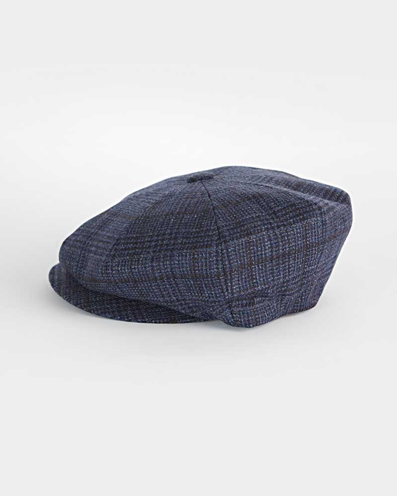 Blue With Wine POW Check Wool & Cashmere Gatsby Cap