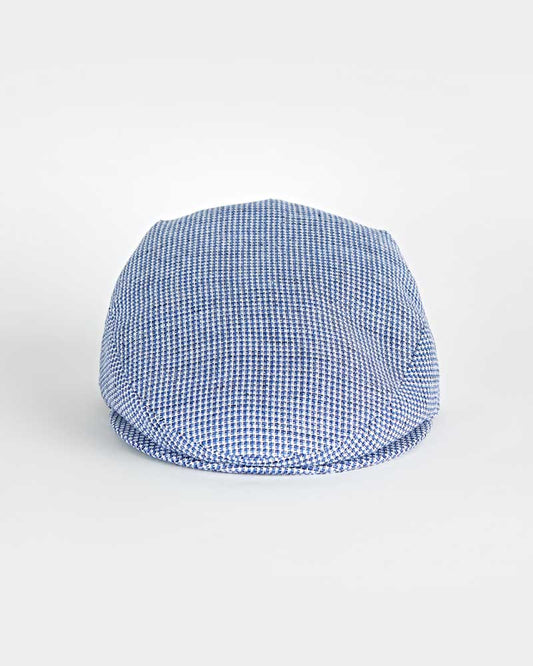 Royal Blue Basket Weave Cotton & Linen Flat Cap
