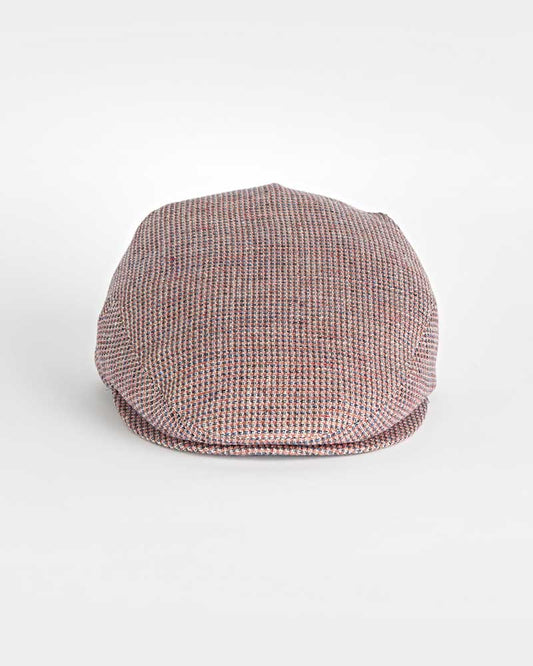 Red Basket Weave Cotton & Linen Flat Cap
