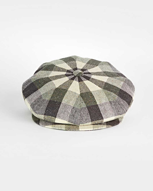 Olive & Brown Large Check Cotton & Silk Gatsby Cap