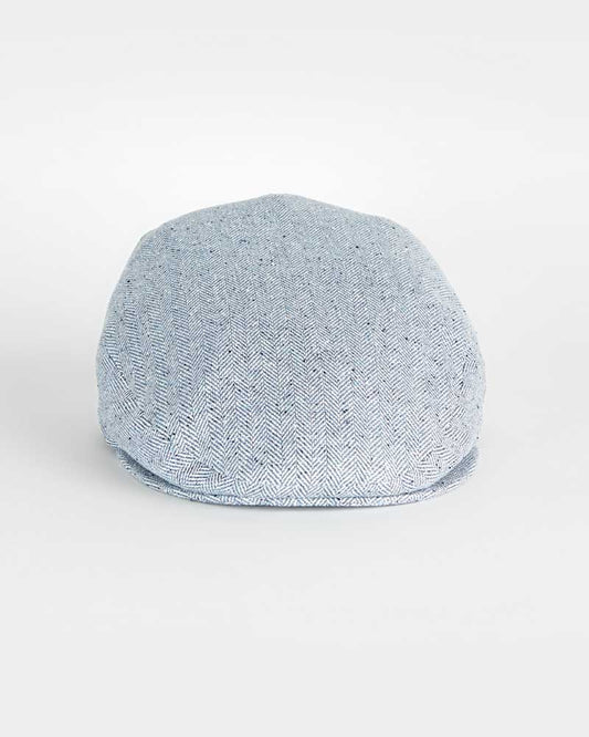 Light Blue Herringbone 100% Silk Flat Cap