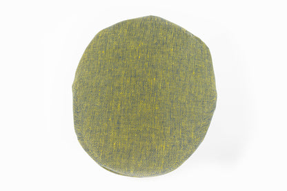 Moss Green Herringbone Linen Flat Cap