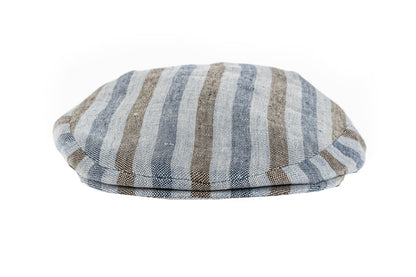 Blue Oxford Stripe Cotton Flat Cap