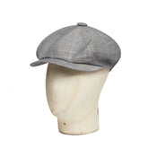 Grey With Black & Red Check Linen Gatsby Cap
