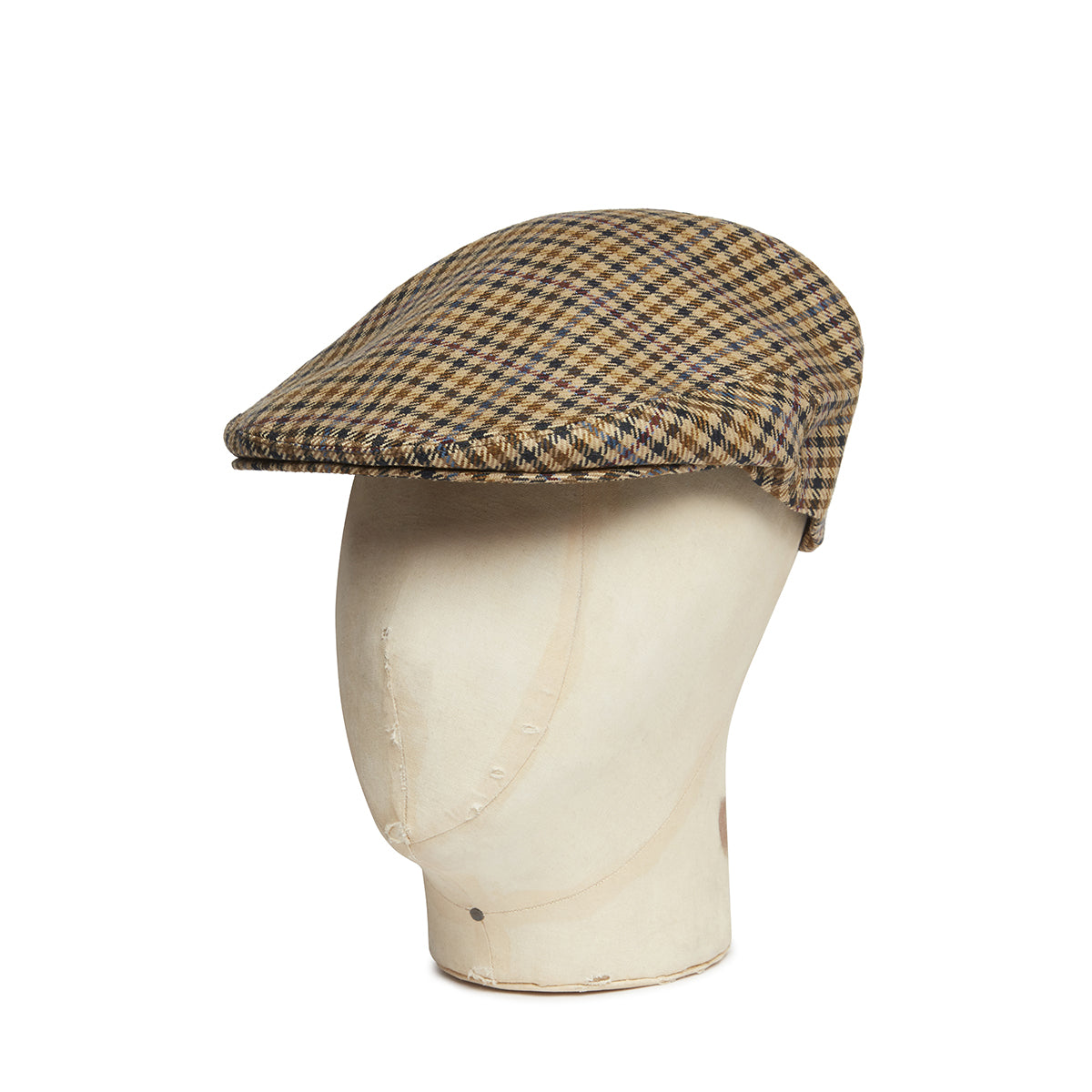 Yellow, Red, Olive & Blue Houndstooth Stripe Cashmere & Wool Flat Cap