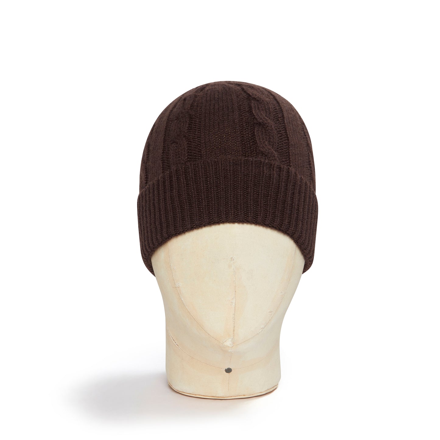 Brown Cable Knit Cashmere Beanie