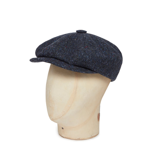 Dark Blue Pick & Pick Donegal Tweed Woollen Gatsby Cap