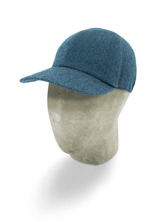Blue Green Herringbone Wool Baseball Cap