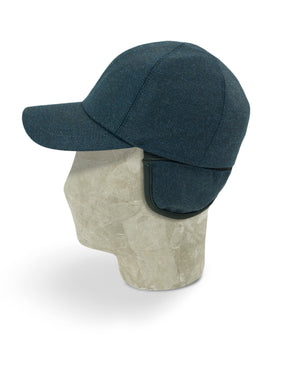 Blue Grey Herringbone Wool Baseball Cap