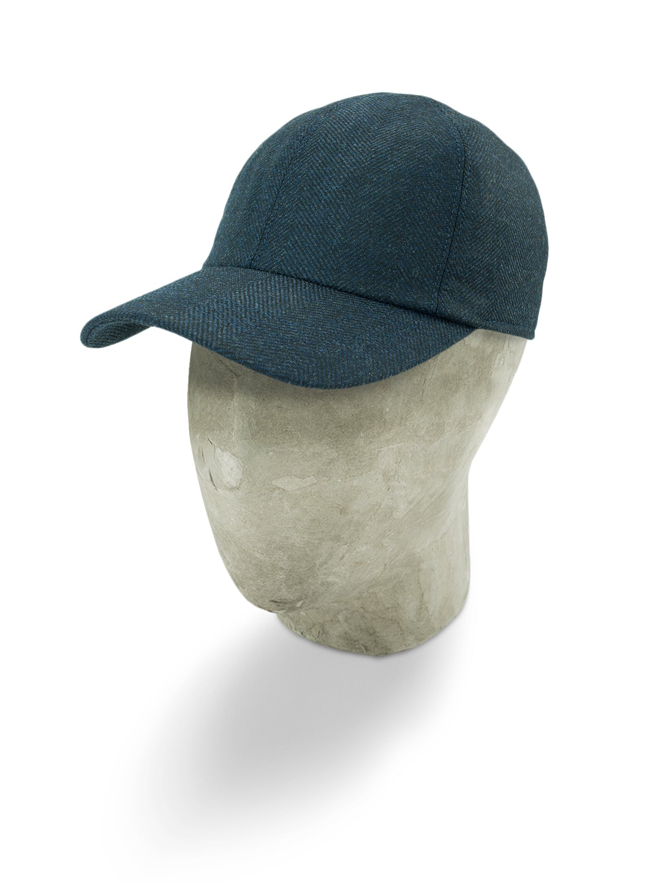Blue Grey Herringbone Wool Baseball Cap