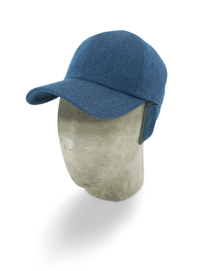 Navy Herringbone Wool Baseball Cap