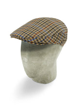 Cream Twill Wool & Cashmere Mix Flat Cap With Houndstooth Check