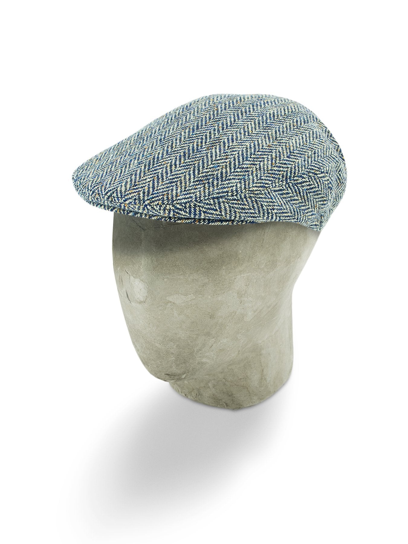 Blue & Beige Wool Tweed Herringbone Flat Cap