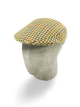 Cream with Blue, Red & Brown Houndstooth Overcheck Wool Flat Cap