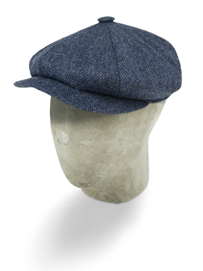 Plain Blue Woollen Herringbone Gatsby Cap