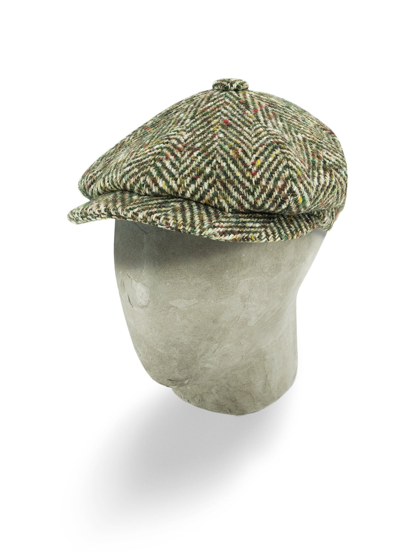 Green & Brown Herringbone Wool Gatsby Cap