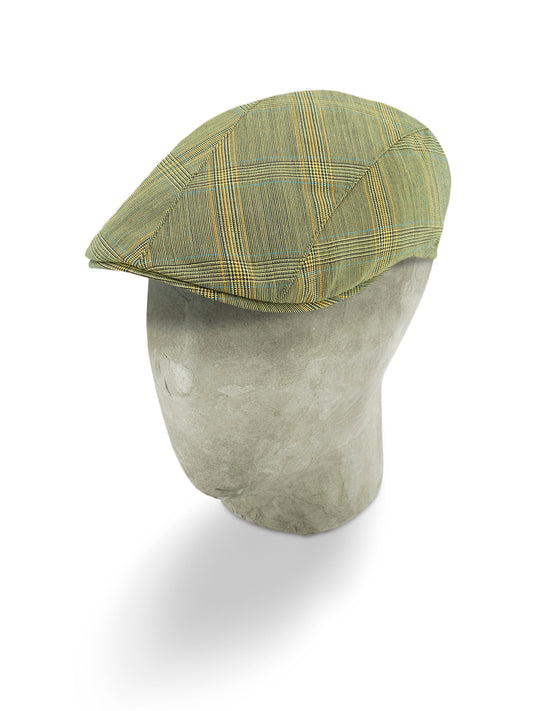Yellow With Brown, Orange & Blue Prince Of Wales Check Wool Roma Flat Cap